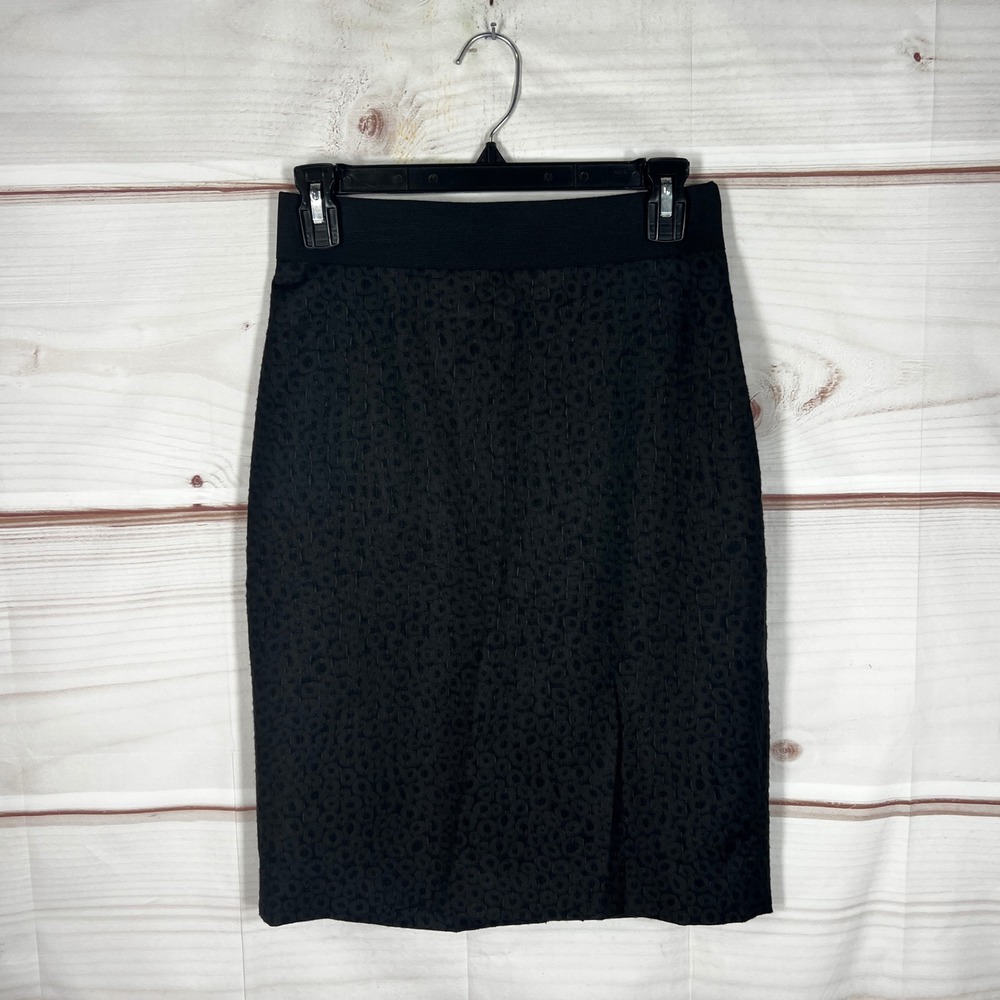 Classiques‎ Entier Pencil Skirt Womens 2 Black Animal Print Textured Knee Length
